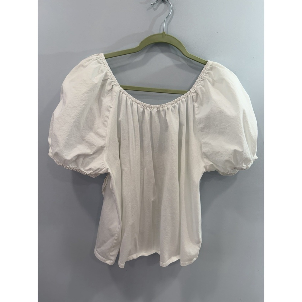 A New Day Women's XL White Puff Sleeve Cotton Scoop Neck Top - Picture 3 of 9